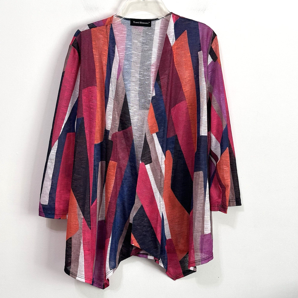 Travel Elements Open Cardigan L 3/4‎ Sleeve Colorblock Lightweight Summer Knit